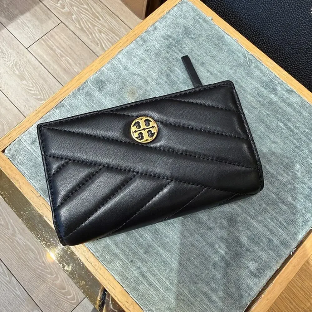 New‼️Tory Burch Willa Chevron Medium Wallet 187361 Black $250